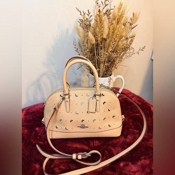 Coach Soft Beige/Pink Hue Satchel With Delicate Butterfly Charm
